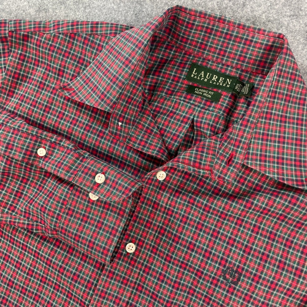 Ralph Lauren Mens Shirt 16½ 34x35 Red Plaid Long Sleeve Classic Fit Button Up